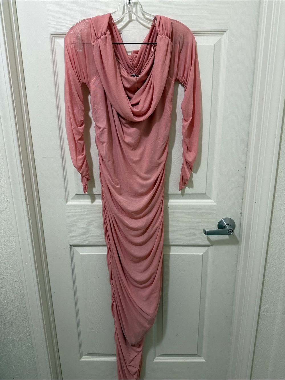 FASHION NOVA 2X Draped Pink Ruched Long Sleeve Dress.